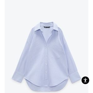 Zara Blue and White Stripe Oversize Oxford Button Up Shirt
